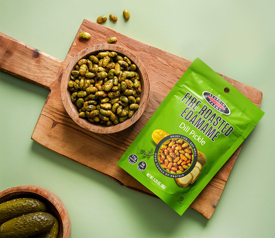 Fire Roasted Edamame, Dill Pickle