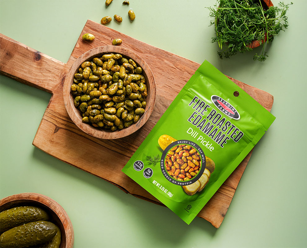 Fire Roasted Edamame, Dill Pickle
