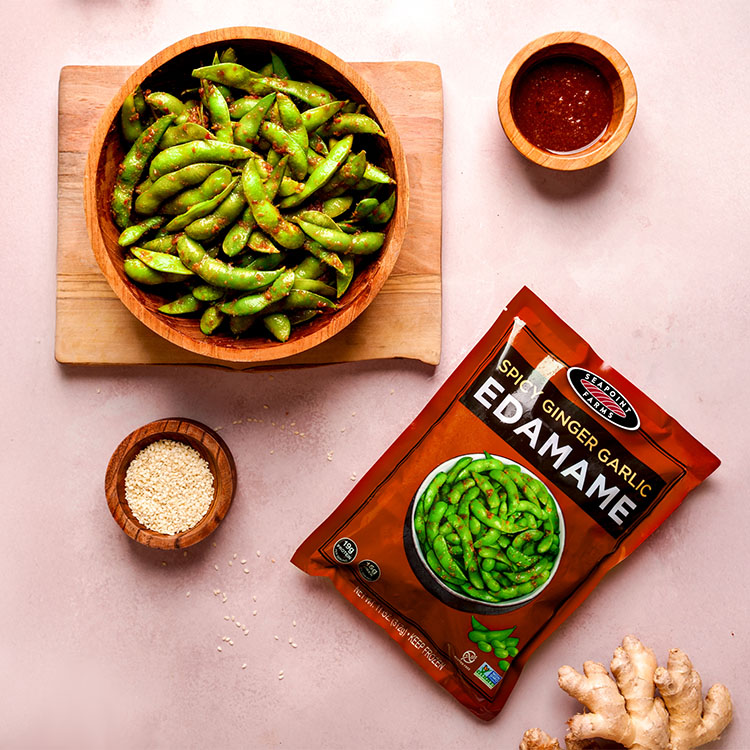Spicy Ginger Garlic Edamame