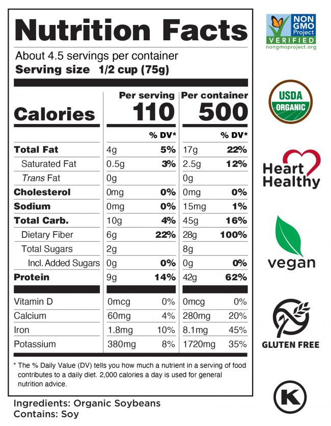 Organic<br> Shelled Soybeans Nutrition Facts